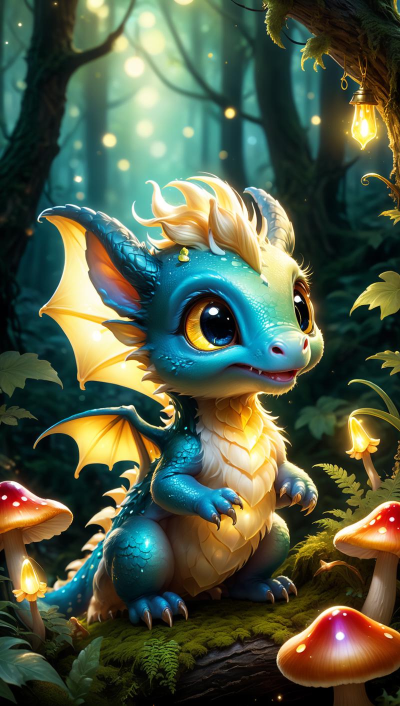 02304-3943682728-A tiny, adorable baby dragon with big, curious eyes and a fluffy golden mane, exploring a magical beautiful forest filled with s.png